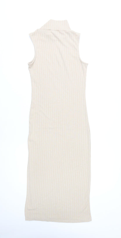 NA-KD Women's Beige High Neck Midi Sheath Dress - XS