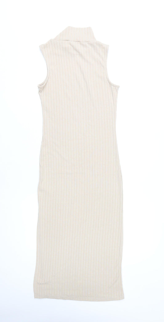 NA-KD Women's Beige High Neck Midi Sheath Dress - XS