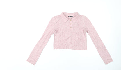Womens UK Size S Zara Pink Cropped Polo