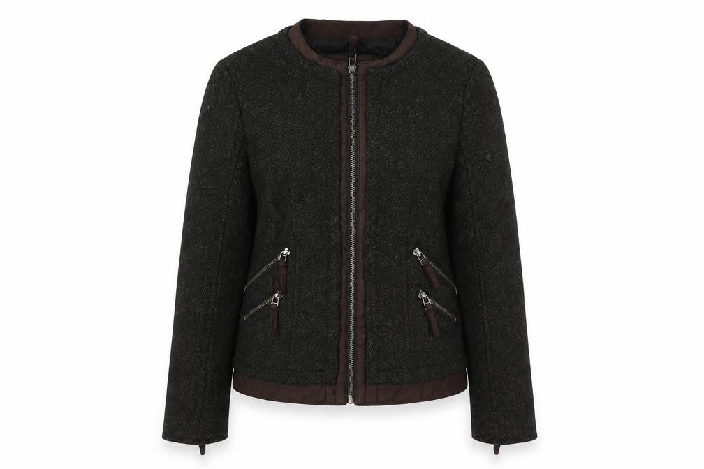 Zara Women Black Tweed Quilted Jacket Size S