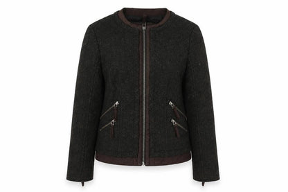 Zara Women Black Tweed Quilted Jacket Size S
