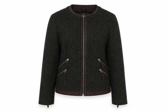 Zara Women Black Tweed Quilted Jacket Size S