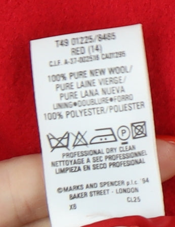 Womens UK Size 14 Marks and Spencer Red Pea Coat