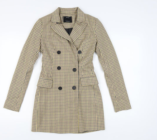 Bershka Women's Beige Check Double-Breasted Blazer XS