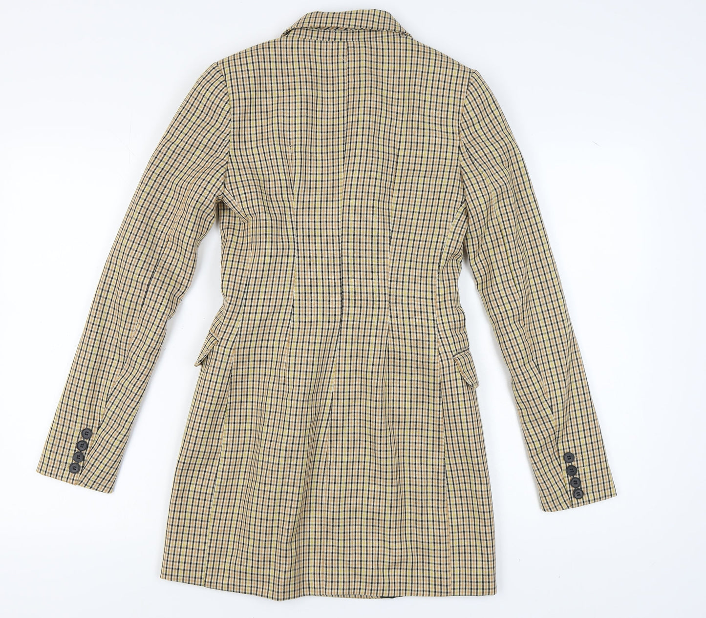 Bershka Women's Beige Check Double-Breasted Blazer XS