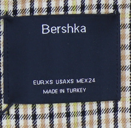 Bershka Women's Beige Check Double-Breasted Blazer XS