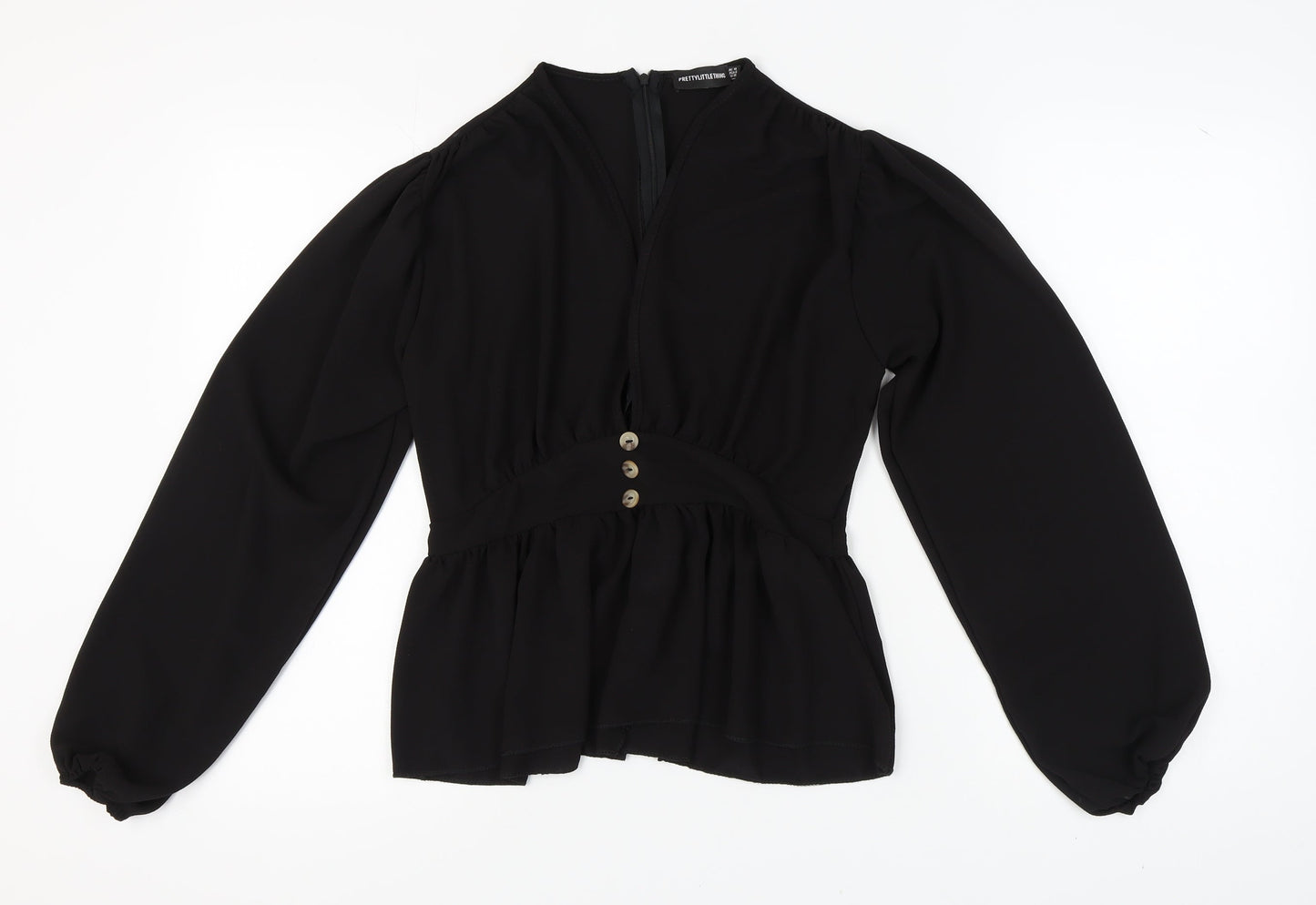 Womens UK Size 10 PRETTYLITTLETHING Black Basic Blouse