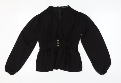 Womens UK Size 10 PRETTYLITTLETHING Black Basic Blouse