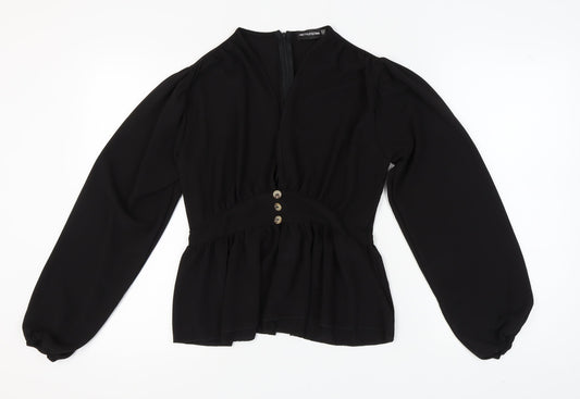 Womens UK Size 10 PRETTYLITTLETHING Black Basic Blouse