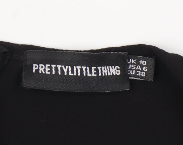 Womens UK Size 10 PRETTYLITTLETHING Black Basic Blouse