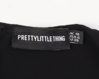 Womens UK Size 10 PRETTYLITTLETHING Black Basic Blouse