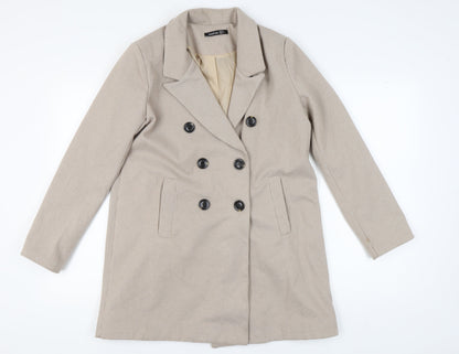 Boohoo Women's Beige Check Pea Coat Size 12