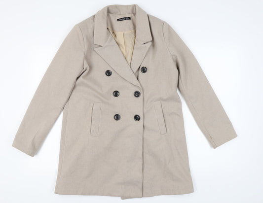 Boohoo Women's Beige Check Pea Coat Size 12