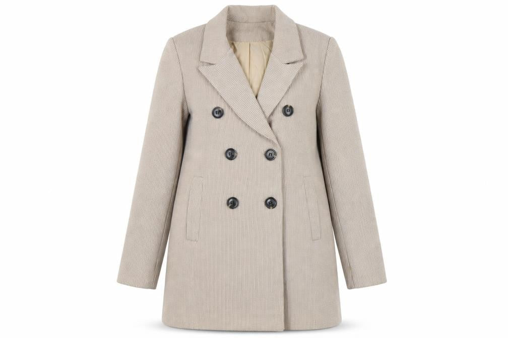 Boohoo Women's Beige Check Pea Coat Size 12