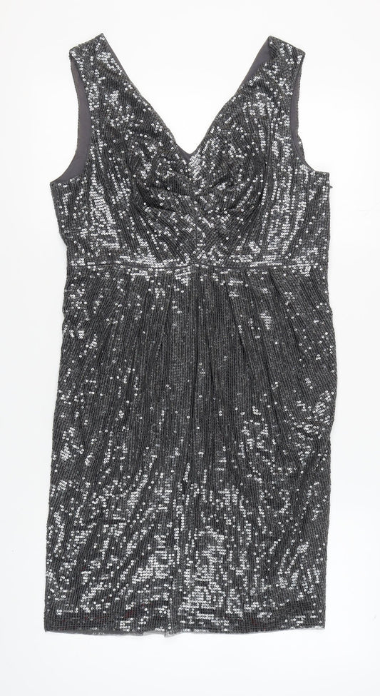 Monsoon Women's Silver Sequin Sheath Dress Size 16