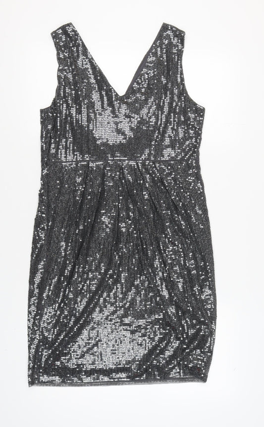 Monsoon Women's Silver Sequin Sheath Dress Size 16