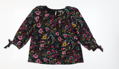 Fever London Women's Black Floral Blouse, Size 16, 3/4 Sleeve