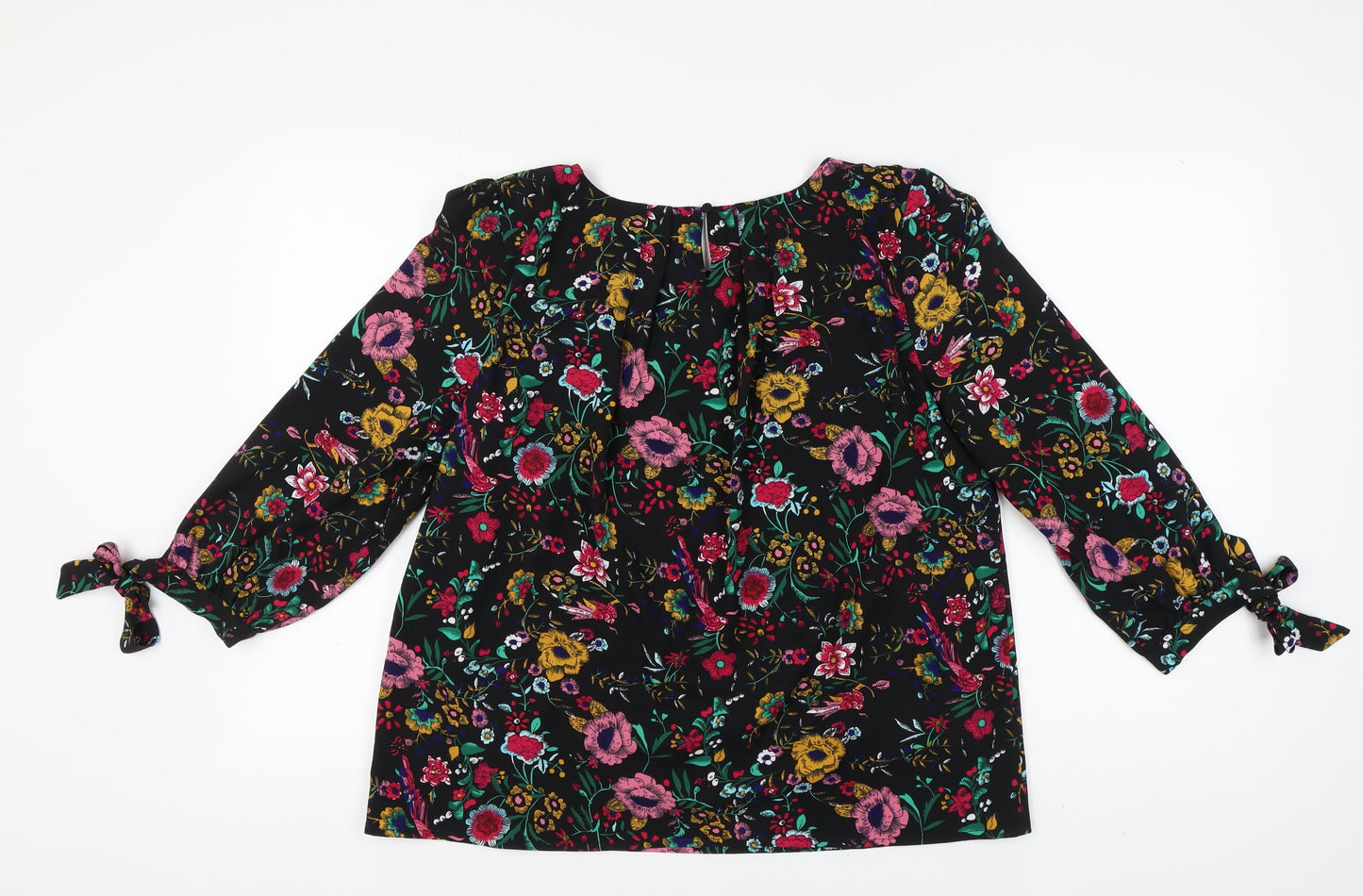 Fever London Women's Black Floral Blouse, Size 16, 3/4 Sleeve