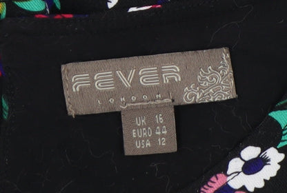 Fever London Women's Black Floral Blouse, Size 16, 3/4 Sleeve