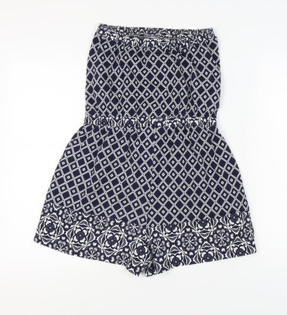 Next Women's Blue Geometric Playsuit, Size 8