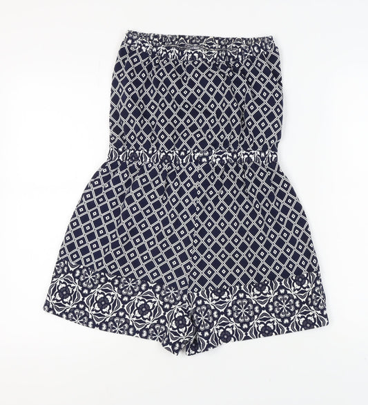 Next Women's Blue Geometric Playsuit, Size 8