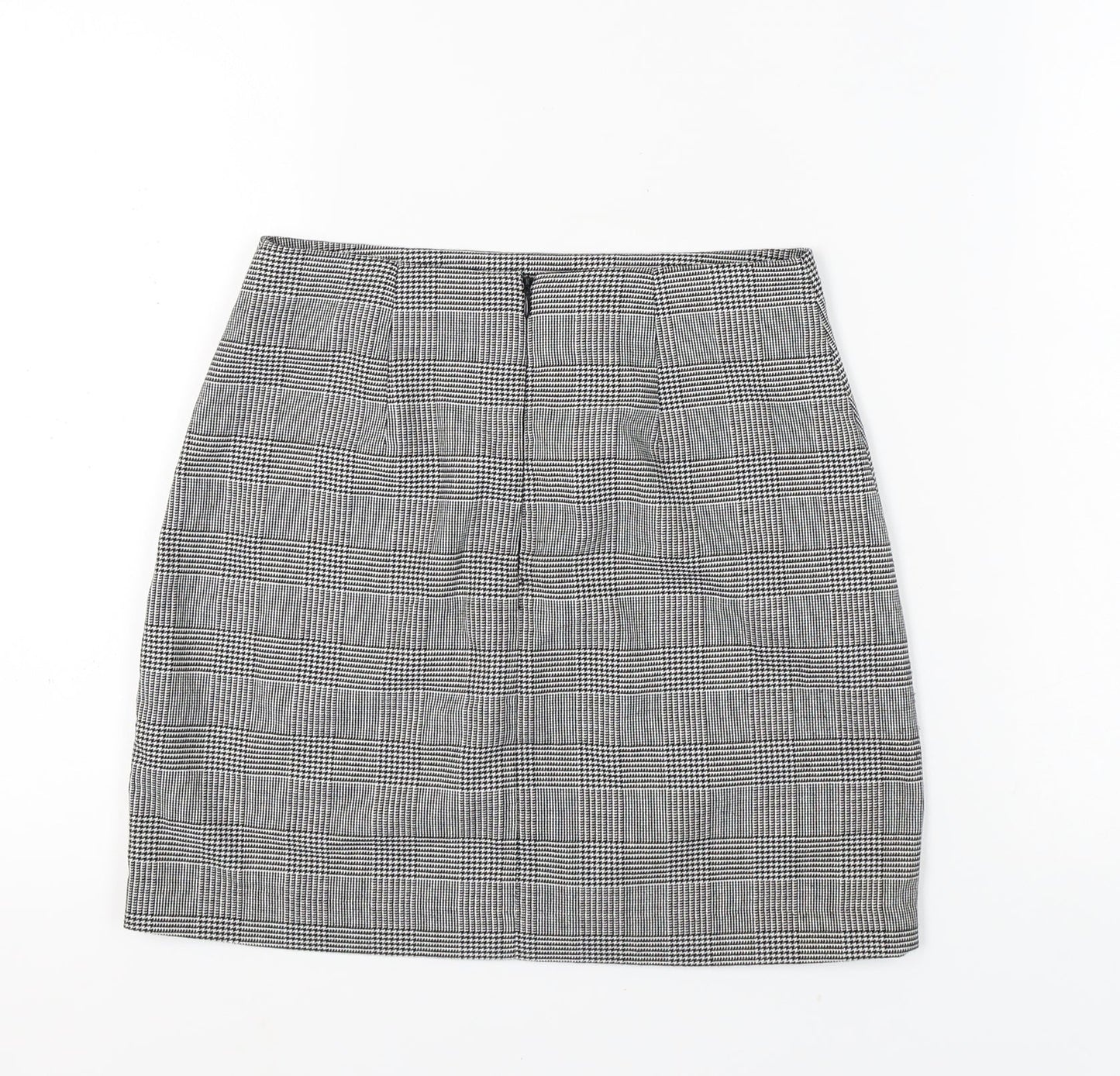 New Look Women's Check Pencil Skirt, Size 8, Black Grey