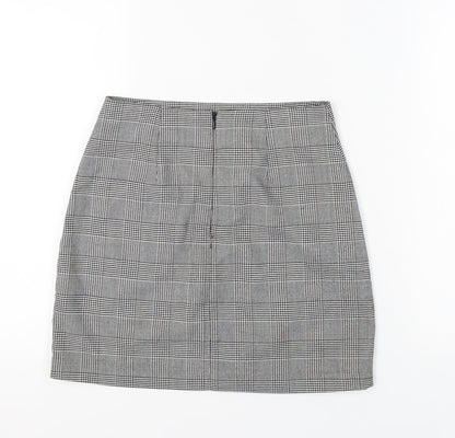 New Look Women's Check Pencil Skirt, Size 8, Black Grey