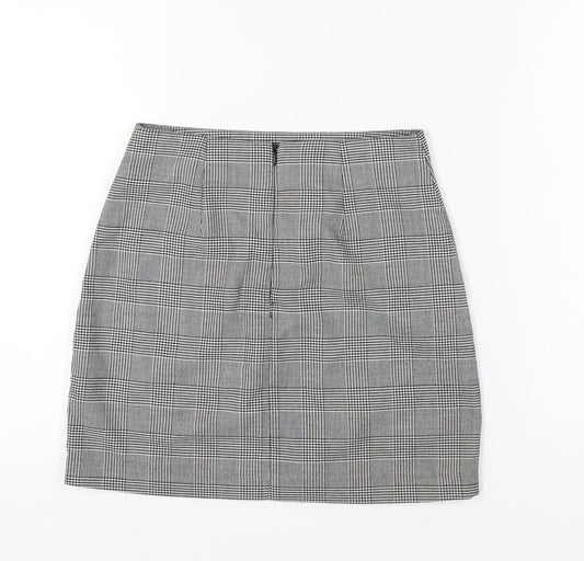New Look Women's Check Pencil Skirt, Size 8, Black Grey