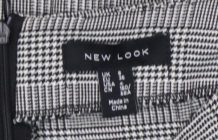 New Look Women's Check Pencil Skirt, Size 8, Black Grey