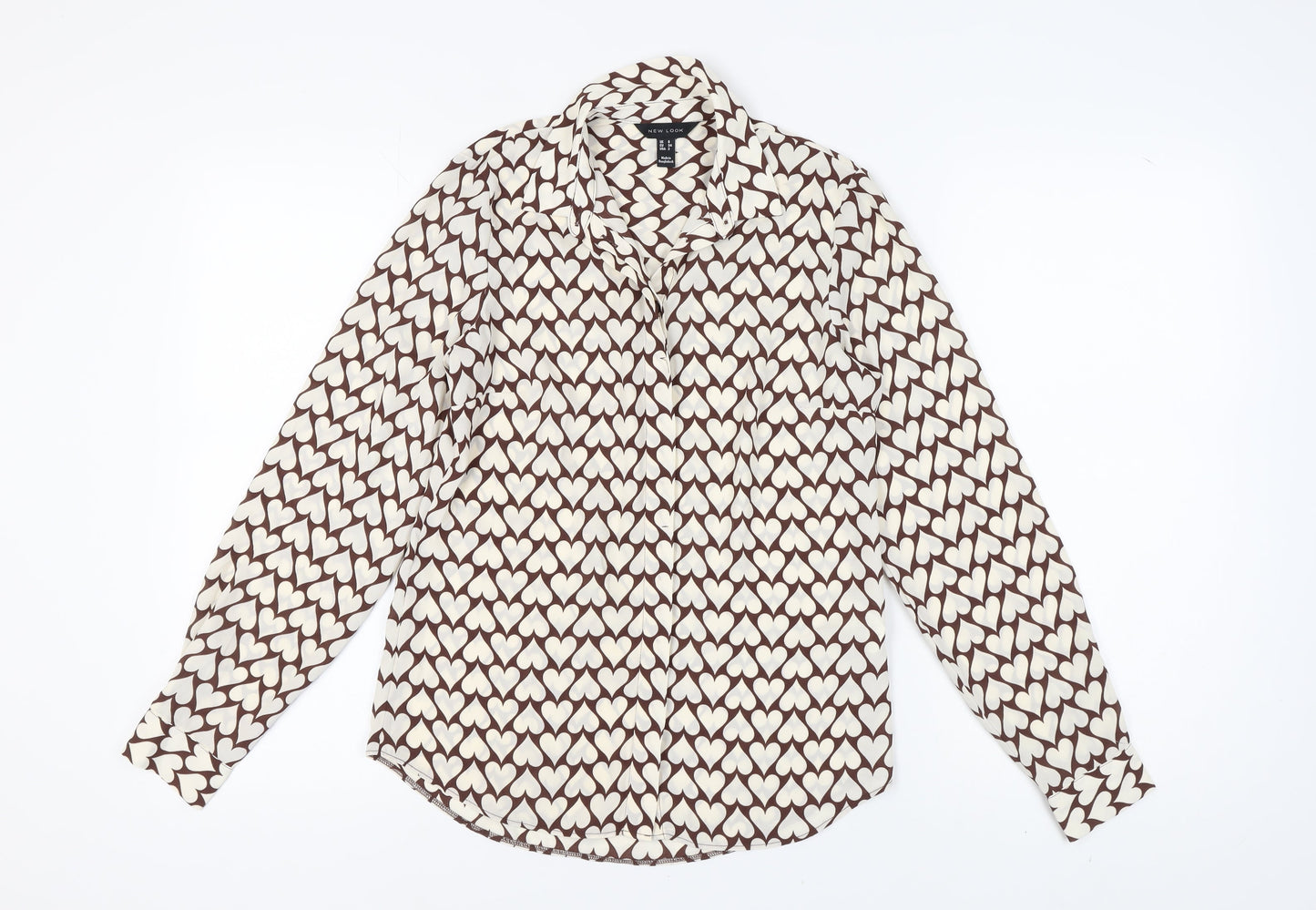 New Look Women's Brown Geometric Button-Up Shirt, Size 6
