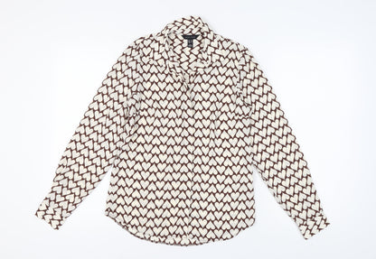 New Look Women's Brown Geometric Button-Up Shirt, Size 6