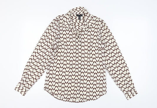 New Look Women's Brown Geometric Button-Up Shirt, Size 6