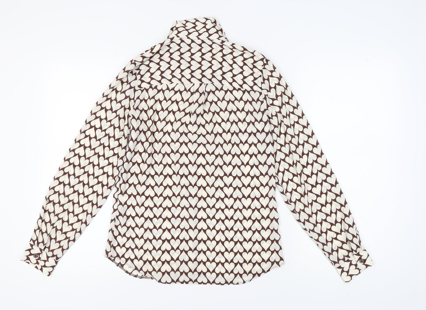 New Look Women's Brown Geometric Button-Up Shirt, Size 6