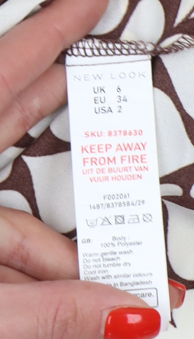 New Look Women's Brown Geometric Button-Up Shirt, Size 6