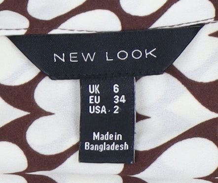 New Look Women's Brown Geometric Button-Up Shirt, Size 6