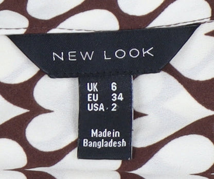 New Look Women's Brown Geometric Button-Up Shirt, Size 6