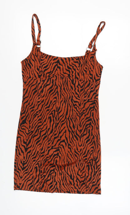 Bershka Women's Orange Zebra Slip Dress Size 12