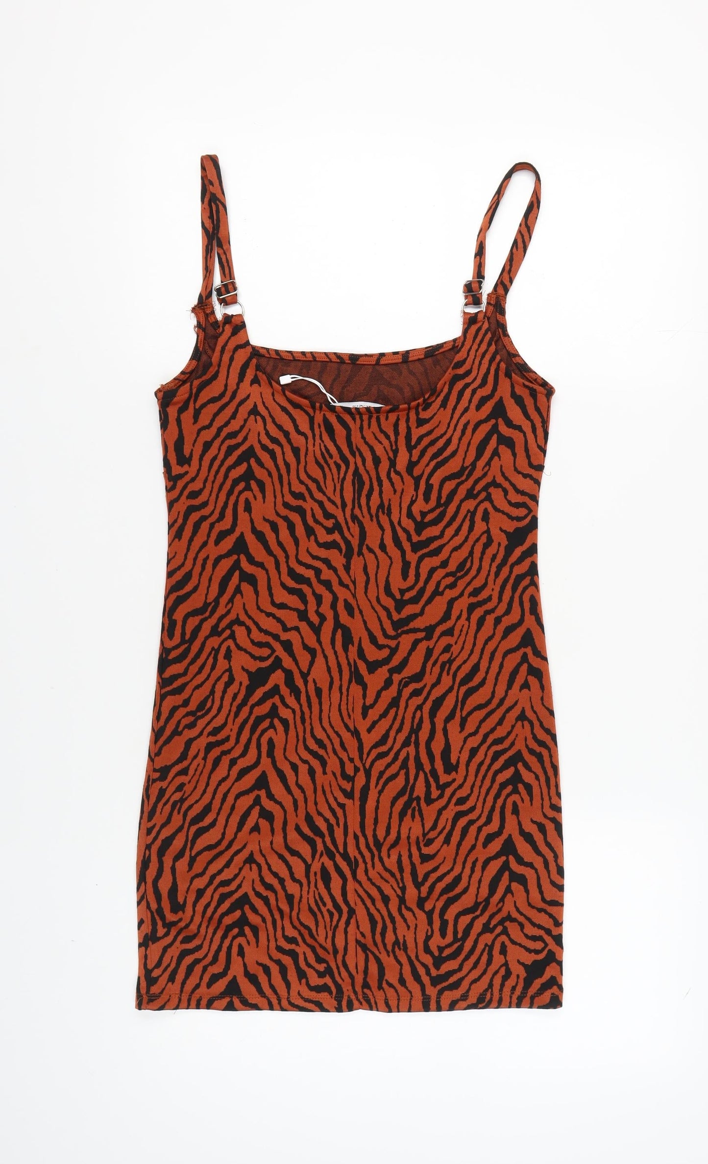 Bershka Women's Orange Zebra Slip Dress Size 12