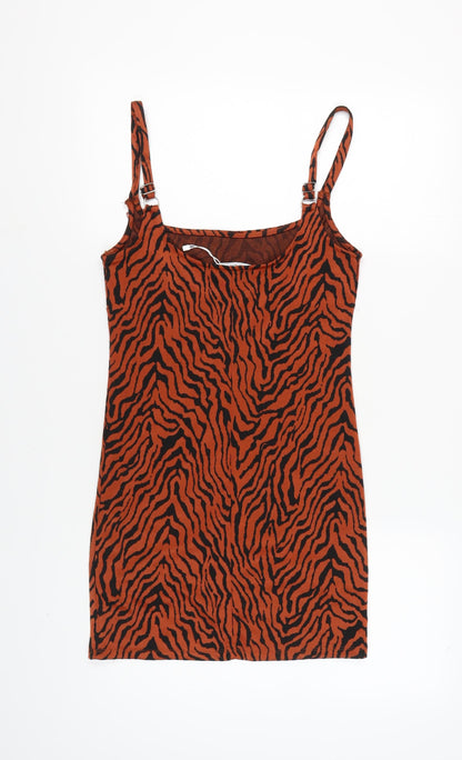 Bershka Women's Orange Zebra Slip Dress Size 12