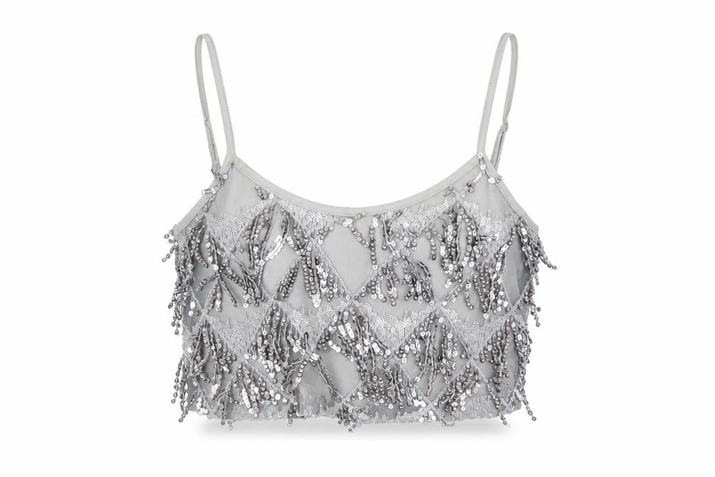 Womens UK Size 10 New Look Silver Cropped Camisole
