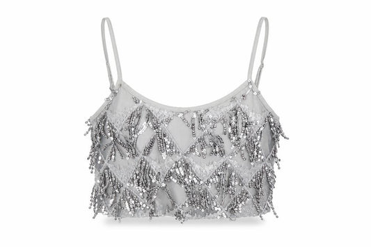 Womens UK Size 10 New Look Silver Cropped Camisole