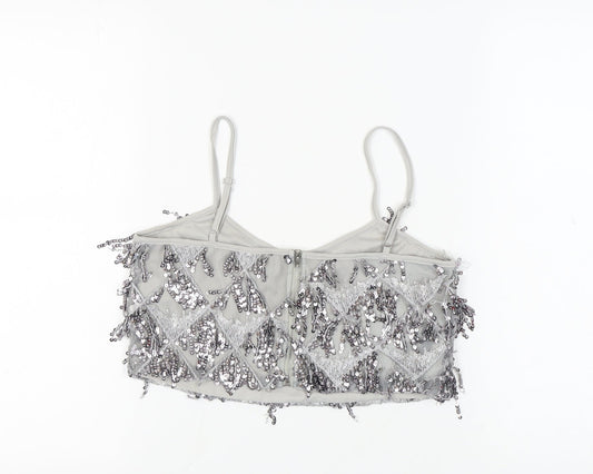 New Look Women's Silver Sequin Camisole Top UK 10