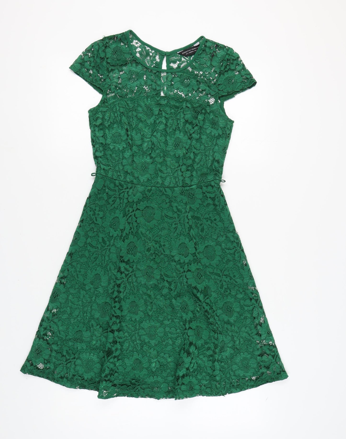 Dorothy Perkins Women's Green Lace A-Line Dress - Size 6