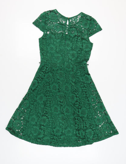 Dorothy Perkins Women's Green Lace A-Line Dress - Size 6