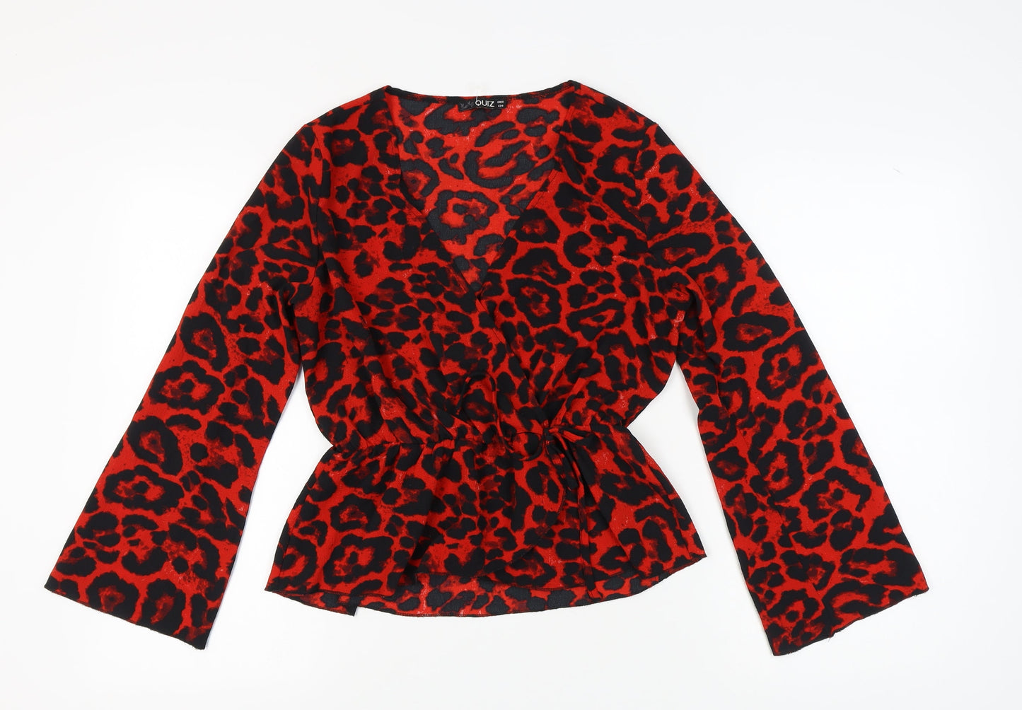 Quiz Women's Red Animal Print Wrap Blouse Size 10