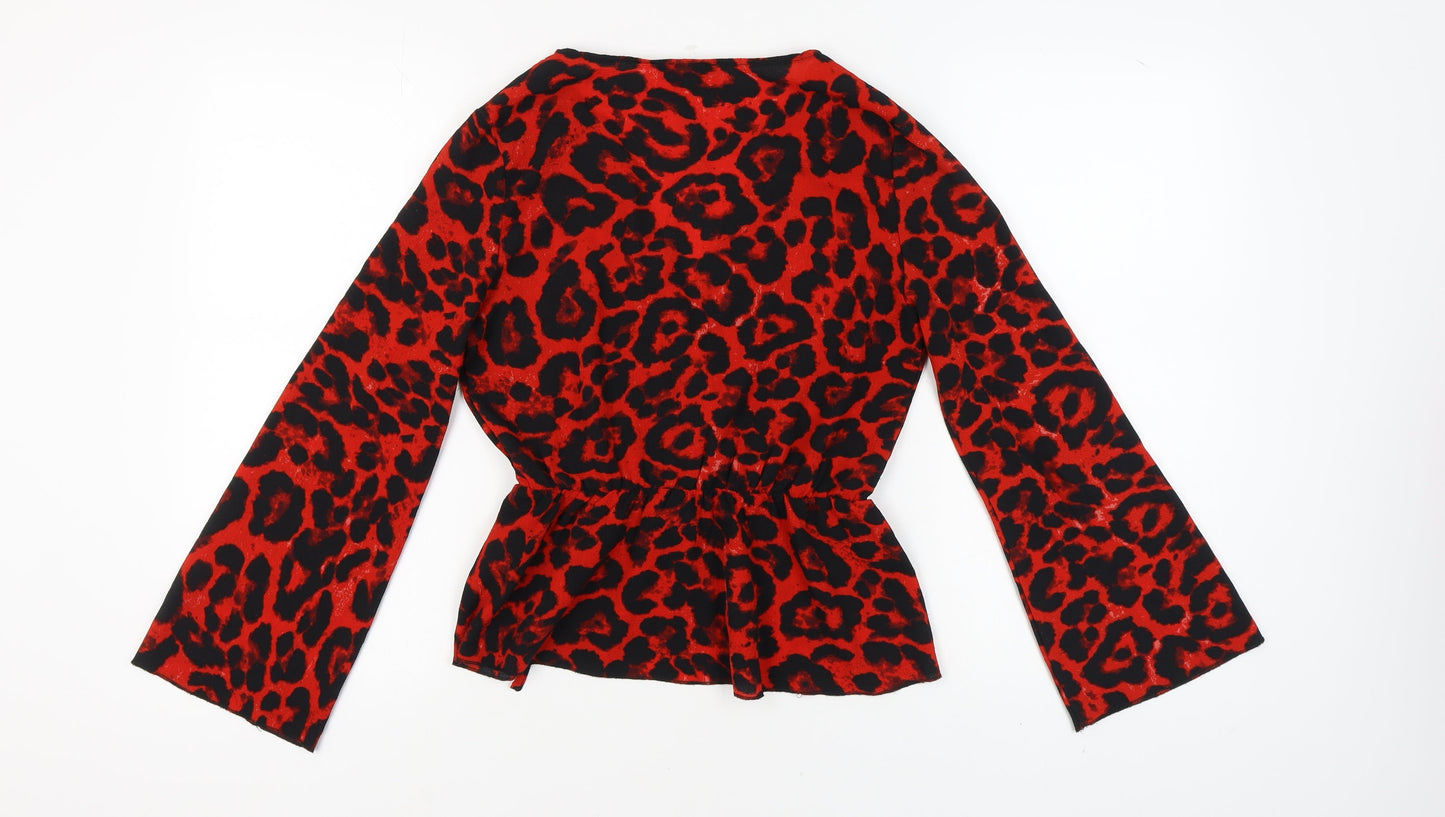 Quiz Women's Red Animal Print Wrap Blouse Size 10