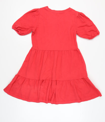 New Look Women's Red Puff Sleeve Cotton Dress Size 10