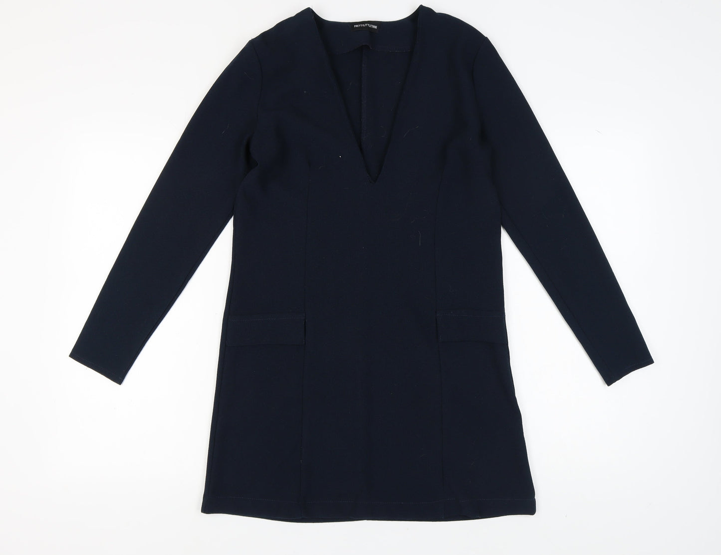 PrettyLittleThing Women's Blue V-Neck Dress Size 8