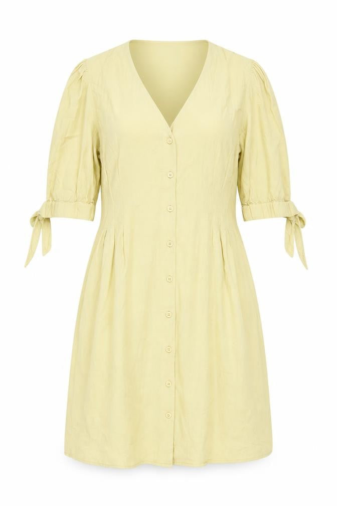 Very Women's Beige Puff Sleeve Button Dress
