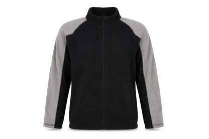 Front view of Mountain Warehouse boys’ black fleece jacket 13y, full zip